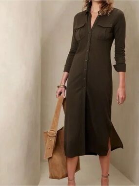 Banana Republic Olive Midi Shirt Dress- Size Large